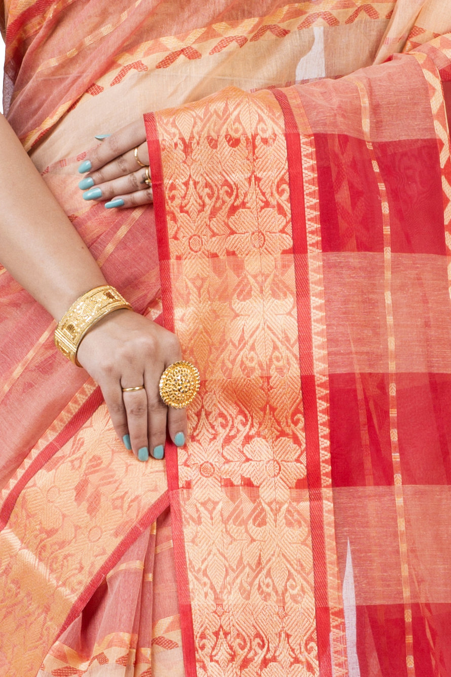 White Pure Cotton SonaJhuri Desiging Tant Saree (111)